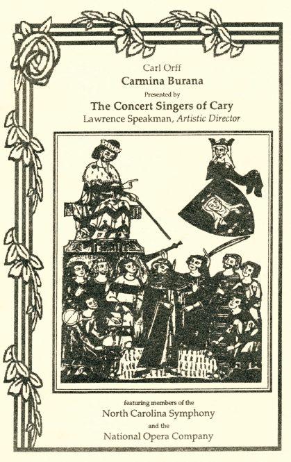 Concert Singers of Cary premiere concert poster, 1992